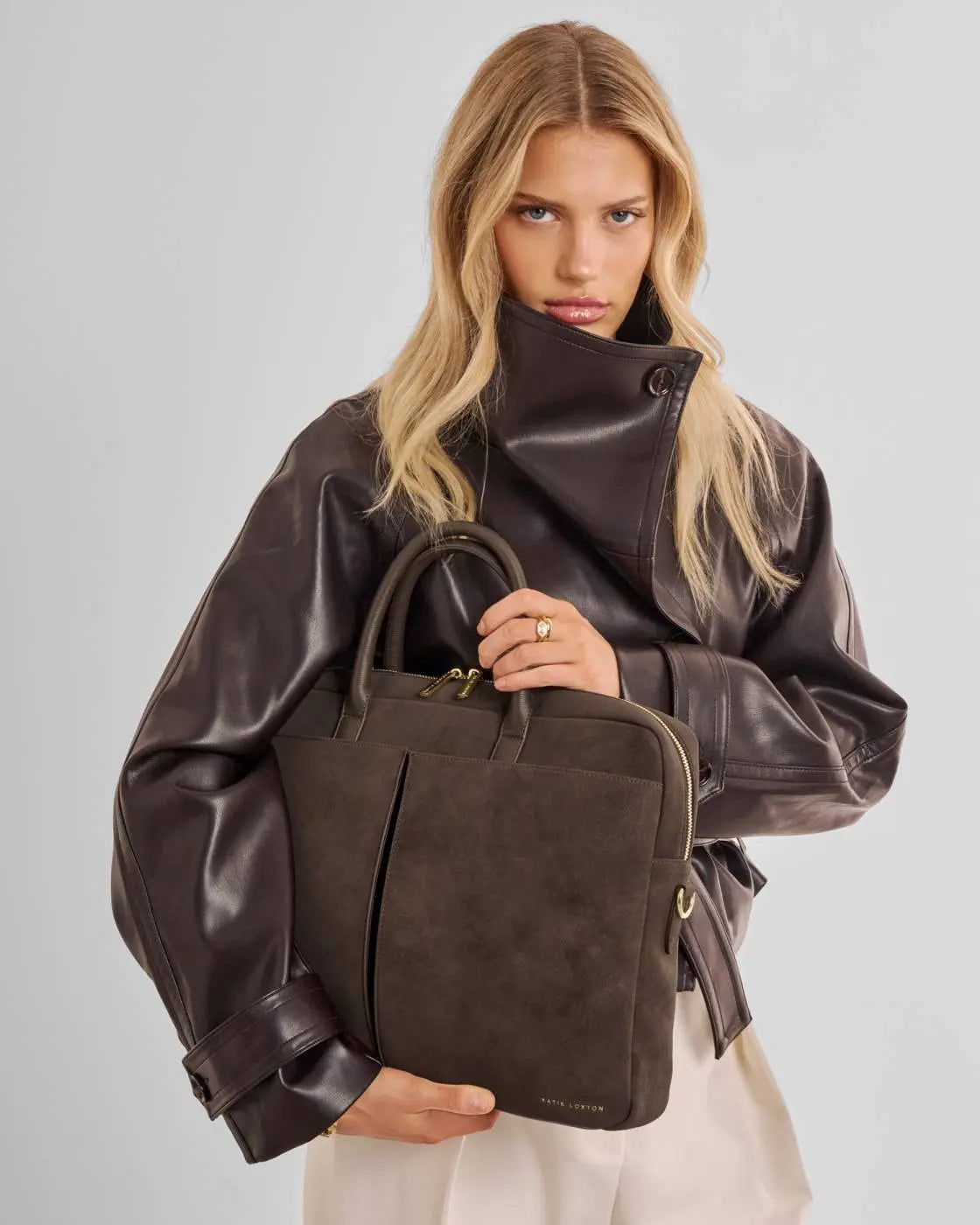 CITY LAPTOP BAG CHOCOLATE SUEDETTE The Style Closet