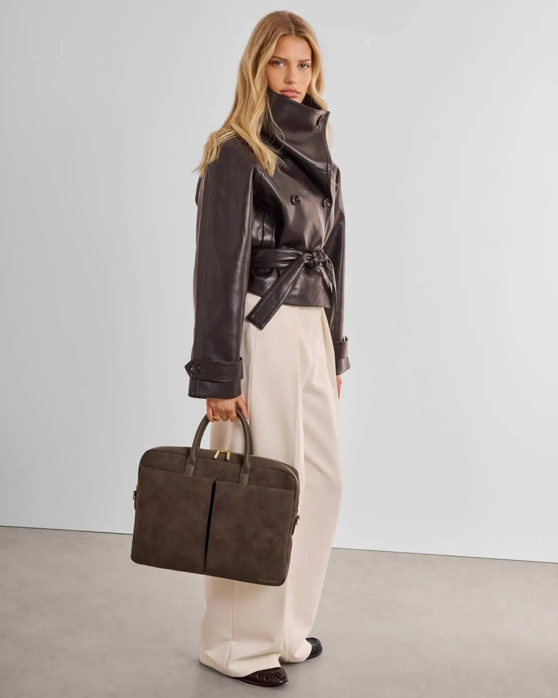 CITY LAPTOP BAG CHOCOLATE SUEDETTE The Style Closet