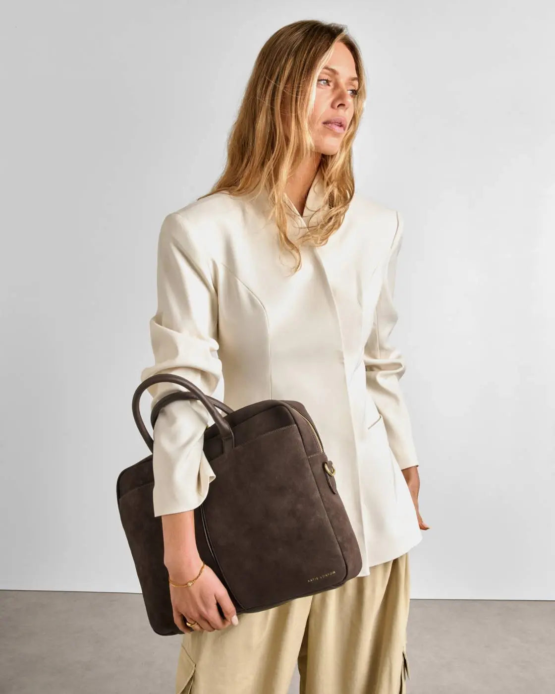 CITY LAPTOP BAG CHOCOLATE SUEDETTE The Style Closet