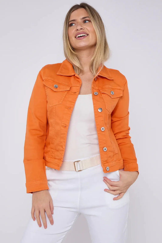 Orange Stretchy Denim Style Jacket The Style Closet