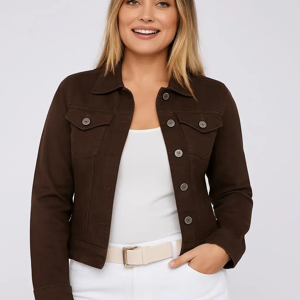 Chocolate Brown Stretchy Denim Jacket The Style Closet