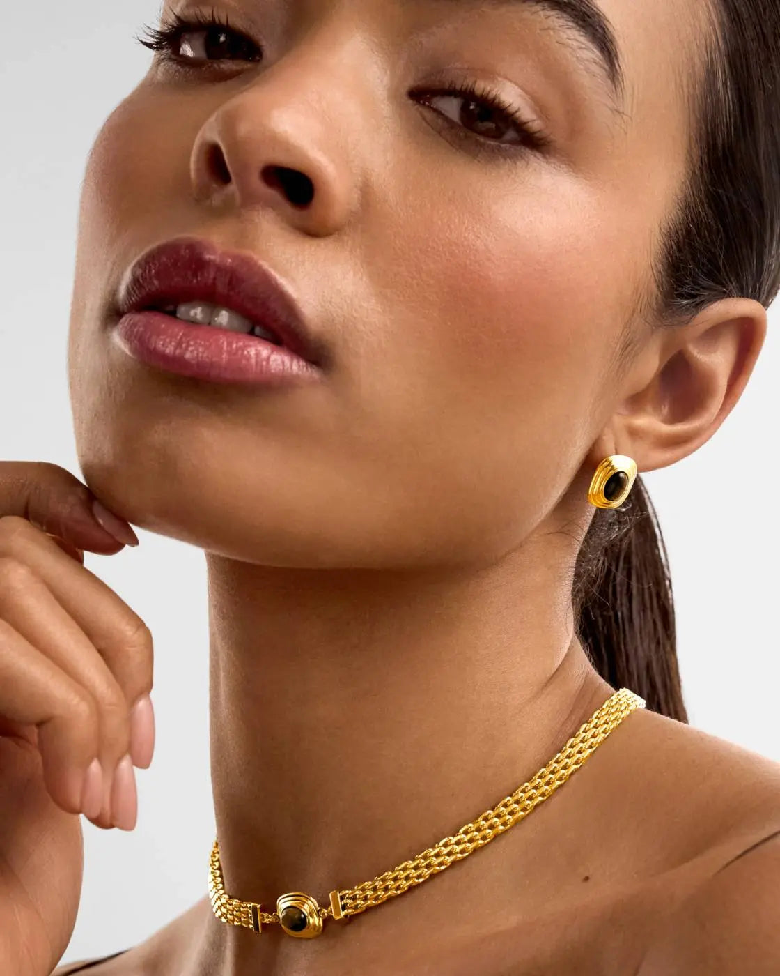 Tiger's Eye Waterproof Gold Button Stud Earrings The Style Closet