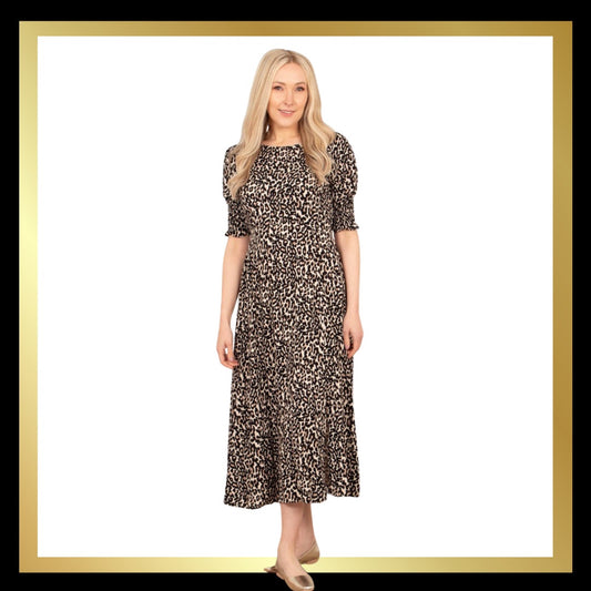 Midi Tea Dress - Neutral, Leopard
