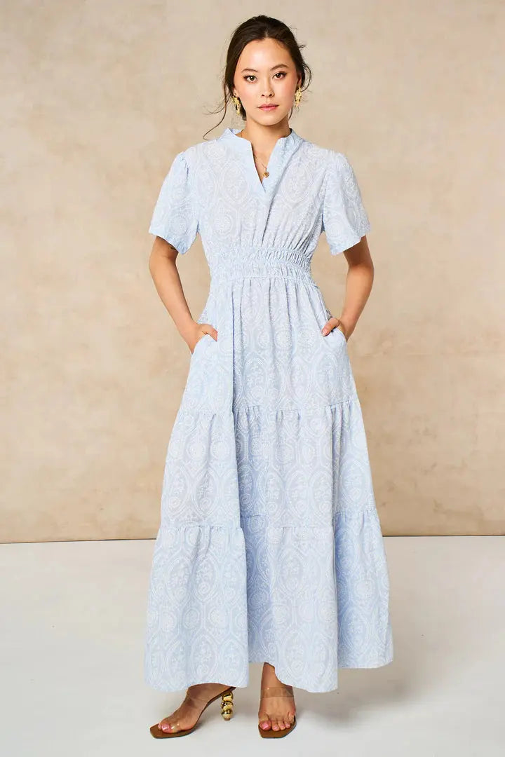 Paisley Print Tiered Maxi Dress in Light Blue The Style Closet