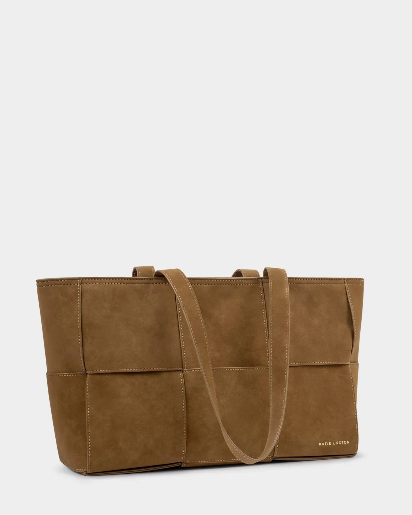 Taya Hand Woven Suedette Tote Bag in Off White & Caramel The Style Closet