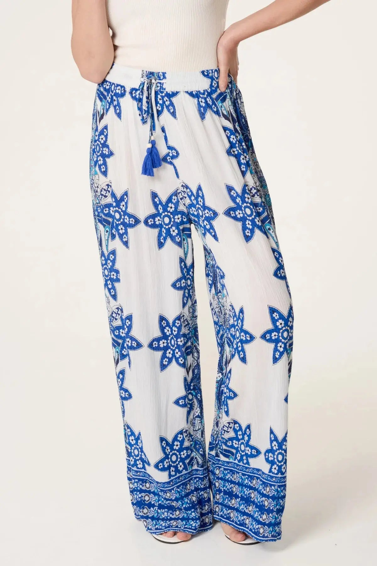 Royal Blue/White Bordered Trousers The Style Closet
