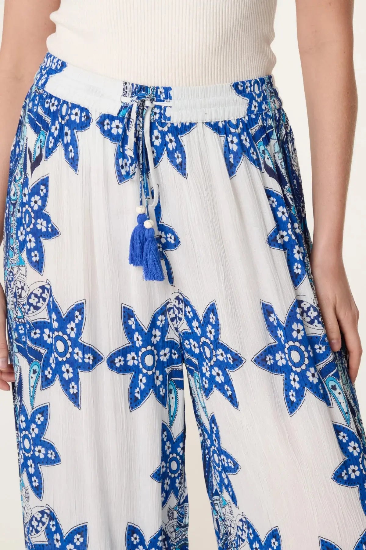 Royal Blue/White Bordered Trousers The Style Closet