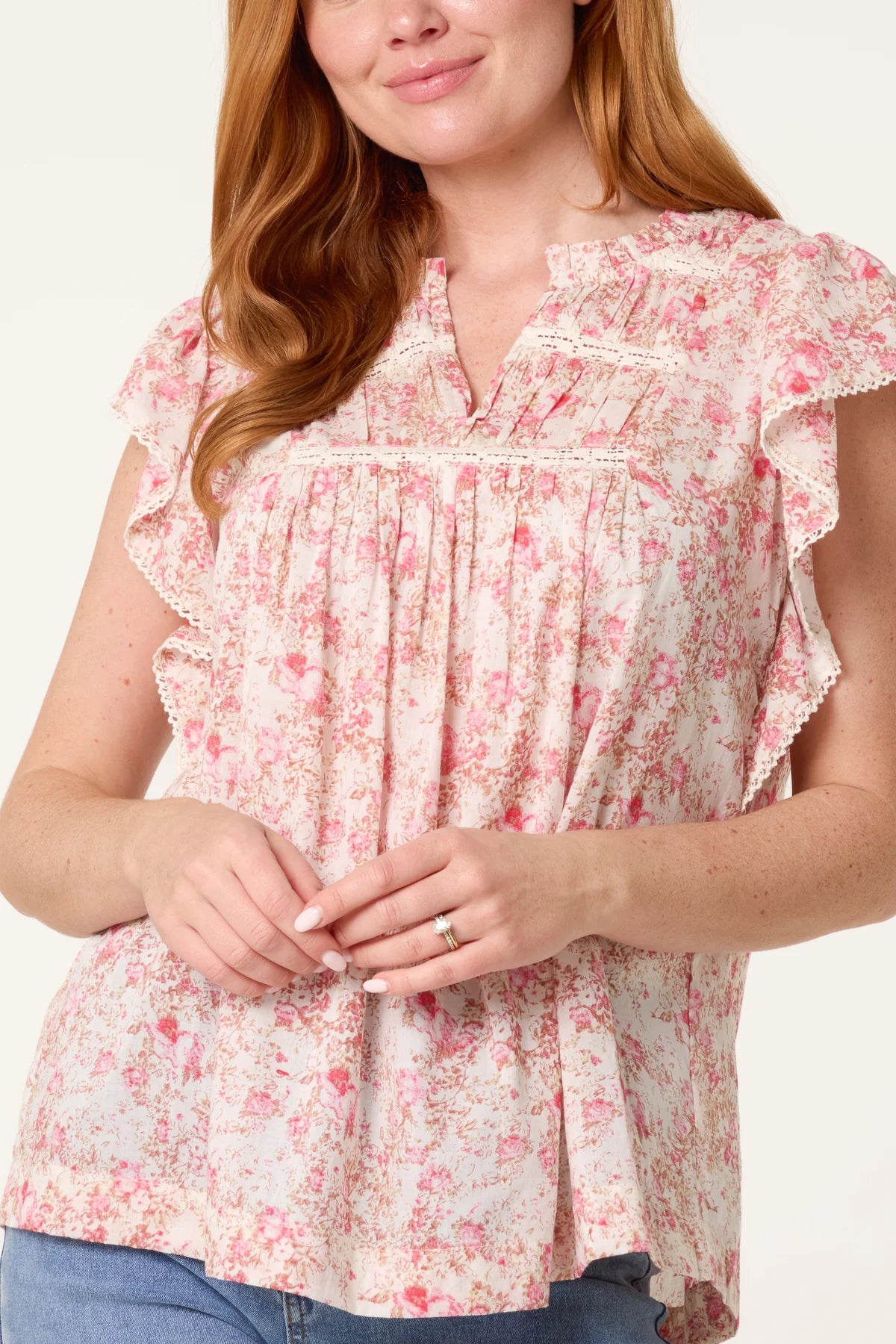 BOHO COTTON RUFFLE & LACE SLEEVE TOPS x 3 colours