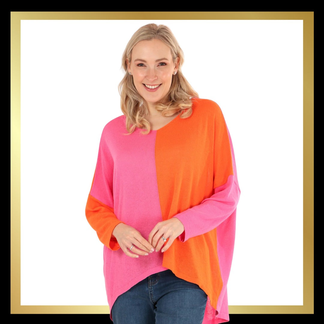 Two Tone V-Neck Lightweight Cotton Jumper (3 colours )