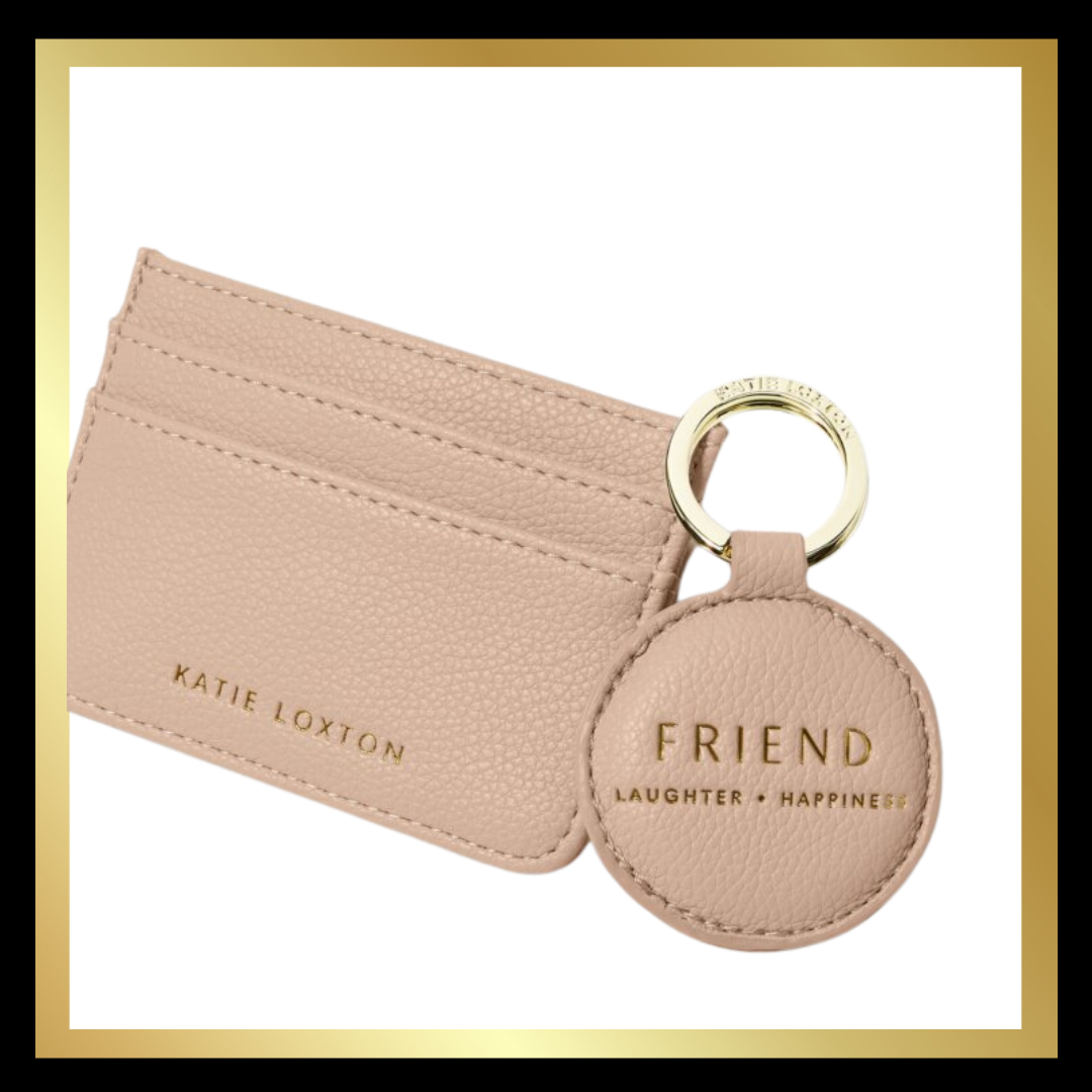 Boxed 'Friend' Keyring and Card Holder Set in Nude Pink by Katie Loxton