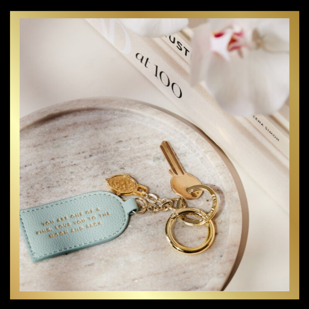 Keepsake Charm Keyring "Love You To The Moon And Back' in Light Duck Egg by Katie Loxton