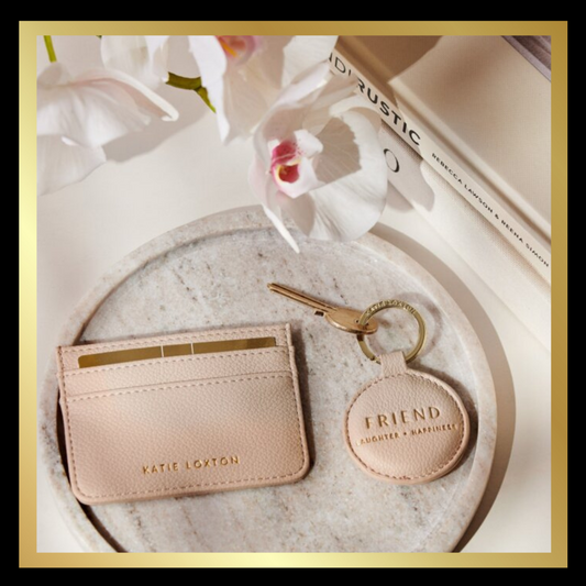 Boxed 'Friend' Keyring and Card Holder Set in Nude Pink by Katie Loxton