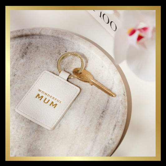 Boxed 'Wonderful Mum' Photo Keyring in Off White by Katie Loxton