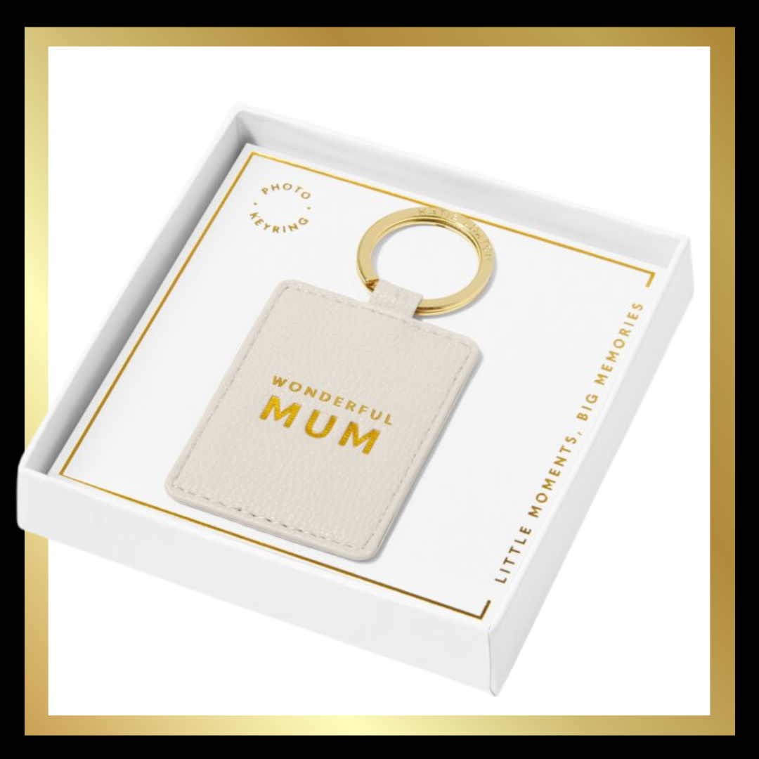 Boxed 'Wonderful Mum' Photo Keyring in Off White by Katie Loxton