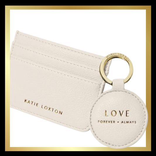 Boxed 'Love' Keyring and Card Holder Set in Off White by Katie Loxton