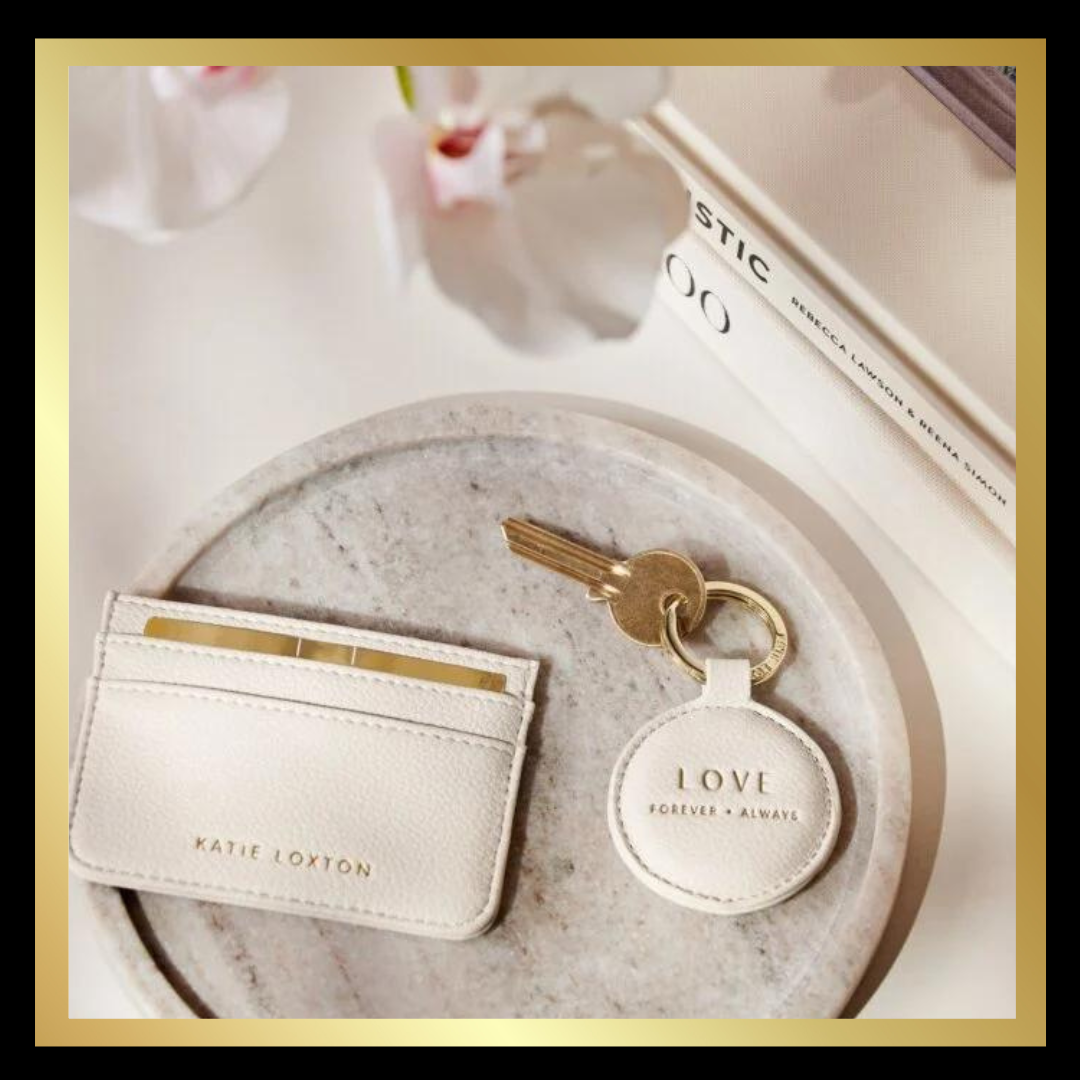 Boxed 'Love' Keyring and Card Holder Set in Off White by Katie Loxton