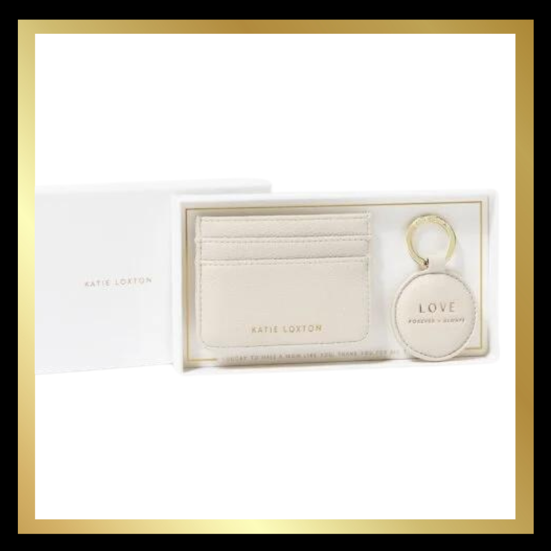 Boxed 'Love' Keyring and Card Holder Set in Off White by Katie Loxton