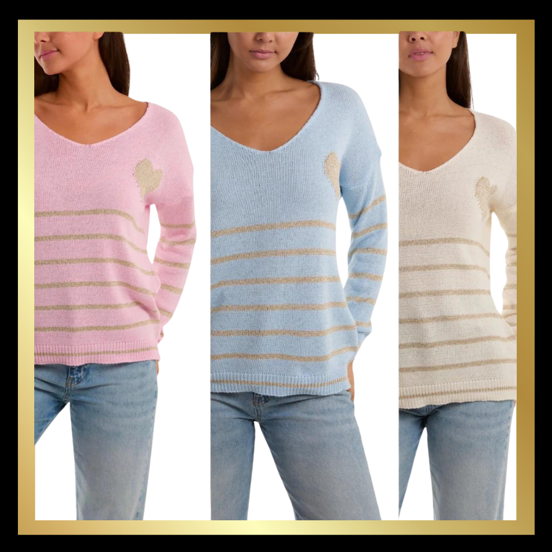 Lurex Striped Jumper with Heart