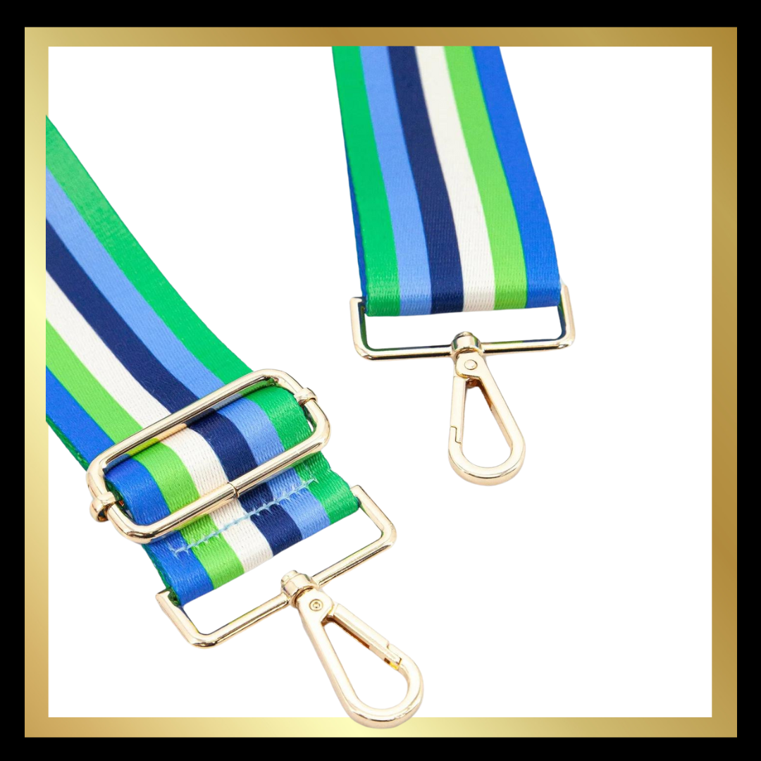 Multi Stripe Wide Bag Strap in Blue & Green: One-size