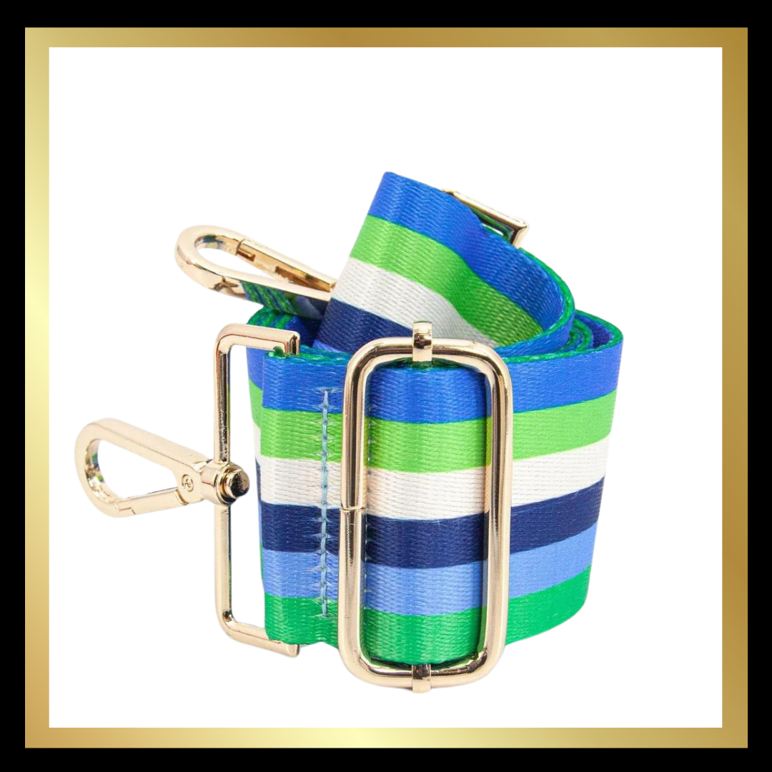 Multi Stripe Wide Bag Strap in Blue & Green: One-size