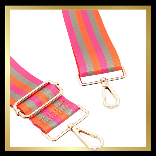 Multi Stripe Wide Bag Strap in Pink & Khaki: One-size