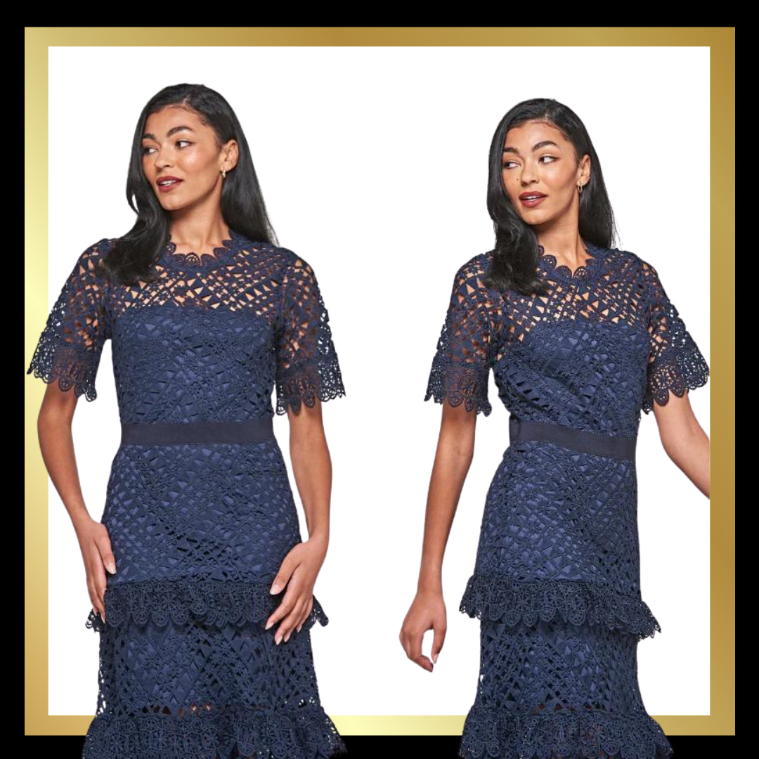 Narelle Navy Crochet Lace Midaxi Dress