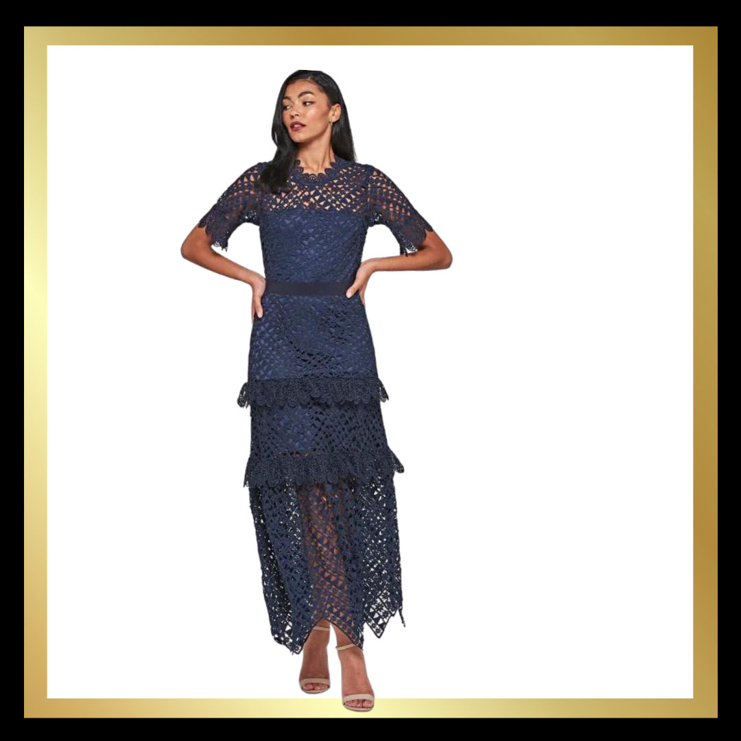 Narelle Navy Crochet Lace Midaxi Dress