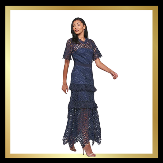 Narelle Navy Crochet Lace Midaxi Dress