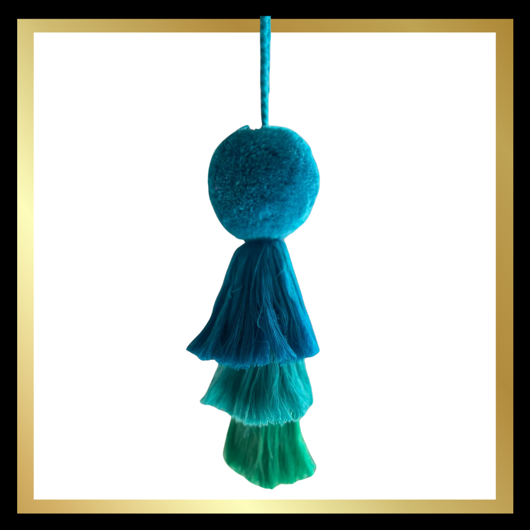 Pom Pom Large Trio Tassel Swag - Blues