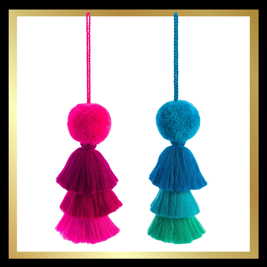 Pom Pom Large Trio Tassel Swag - Blues