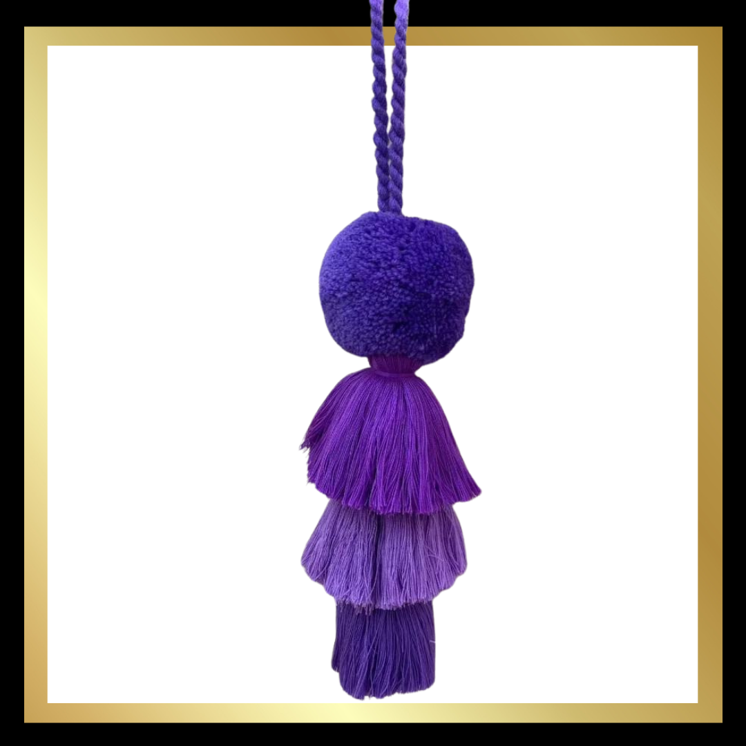 Large Pom Pom Trio Tassel Swag,  Purple and Lilac