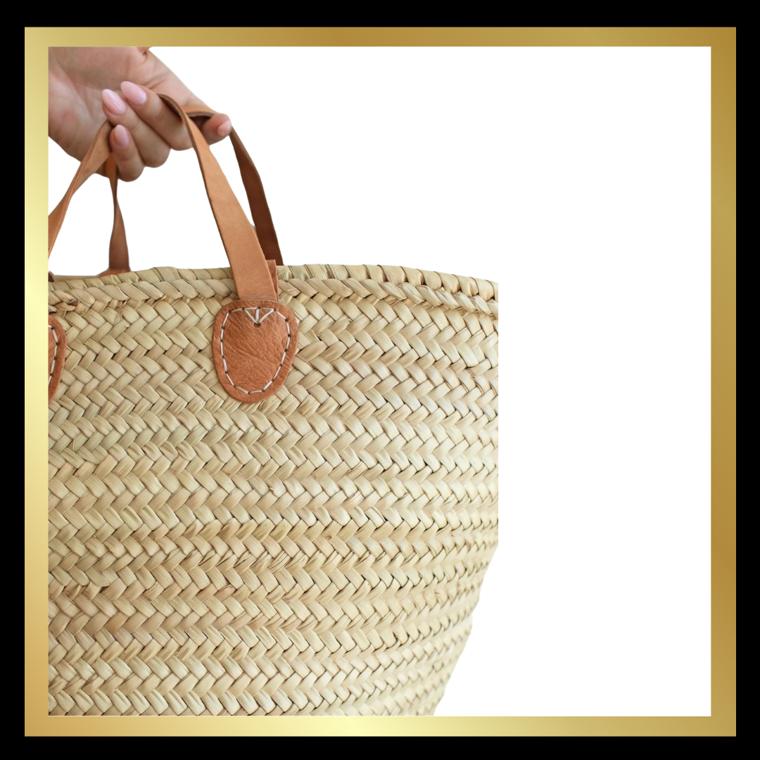 French market bag, Straw bag with leather handle, Beach bag The Style Closet