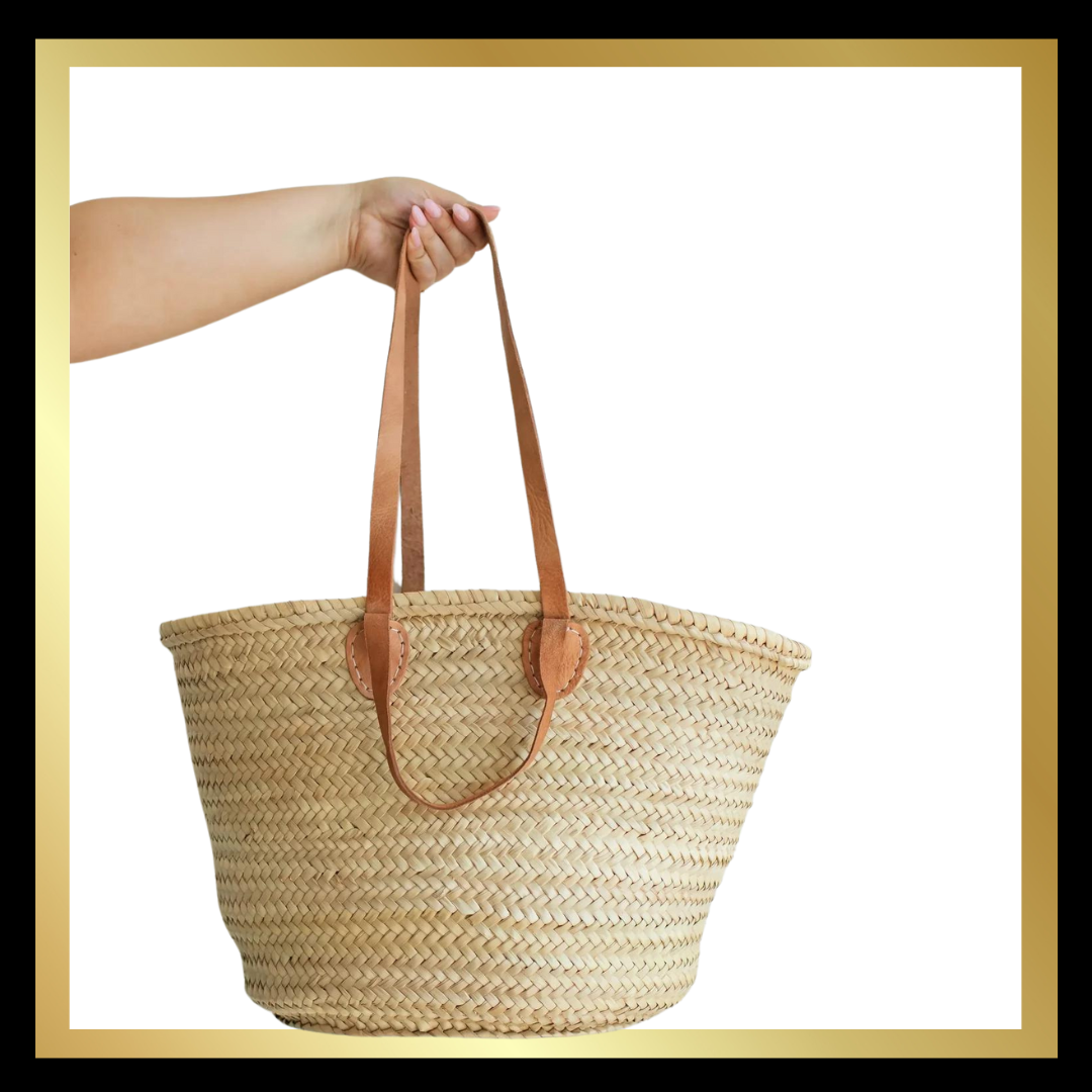 French market bag, Straw bag with leather handle, Beach bag The Style Closet