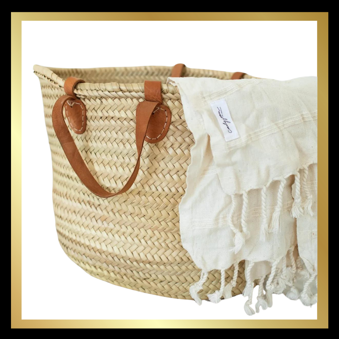 French market bag, Straw bag with leather handle, Beach bag The Style Closet