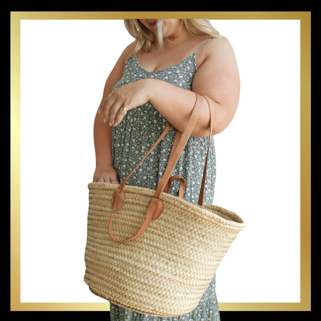 French market bag, Straw bag with leather handle, Beach bag The Style Closet