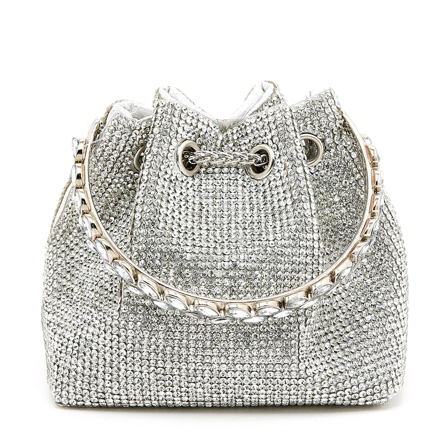 crystal bon Bon bag with crystal handle: Silver The Style Closet