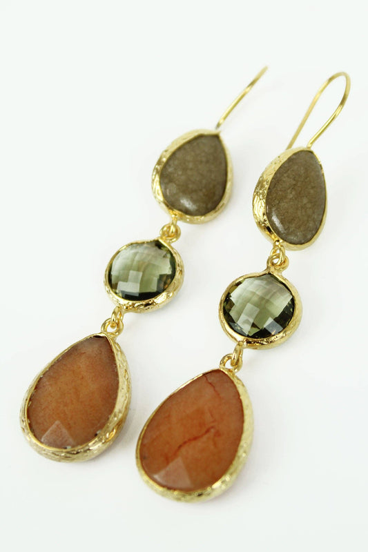 BROWN THREE DROP EARRINGS