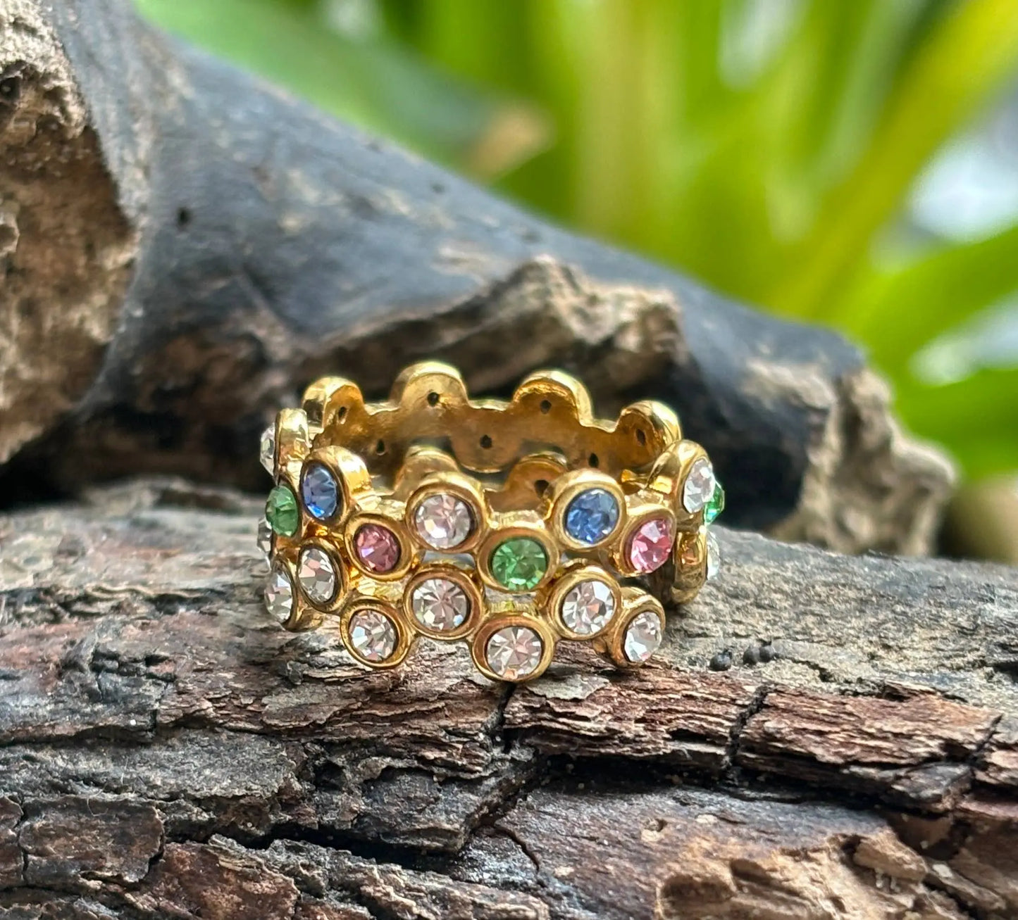 18ct Gold Plated Multi Colour Cubic Zirconia Stackable Ring The Style Closet