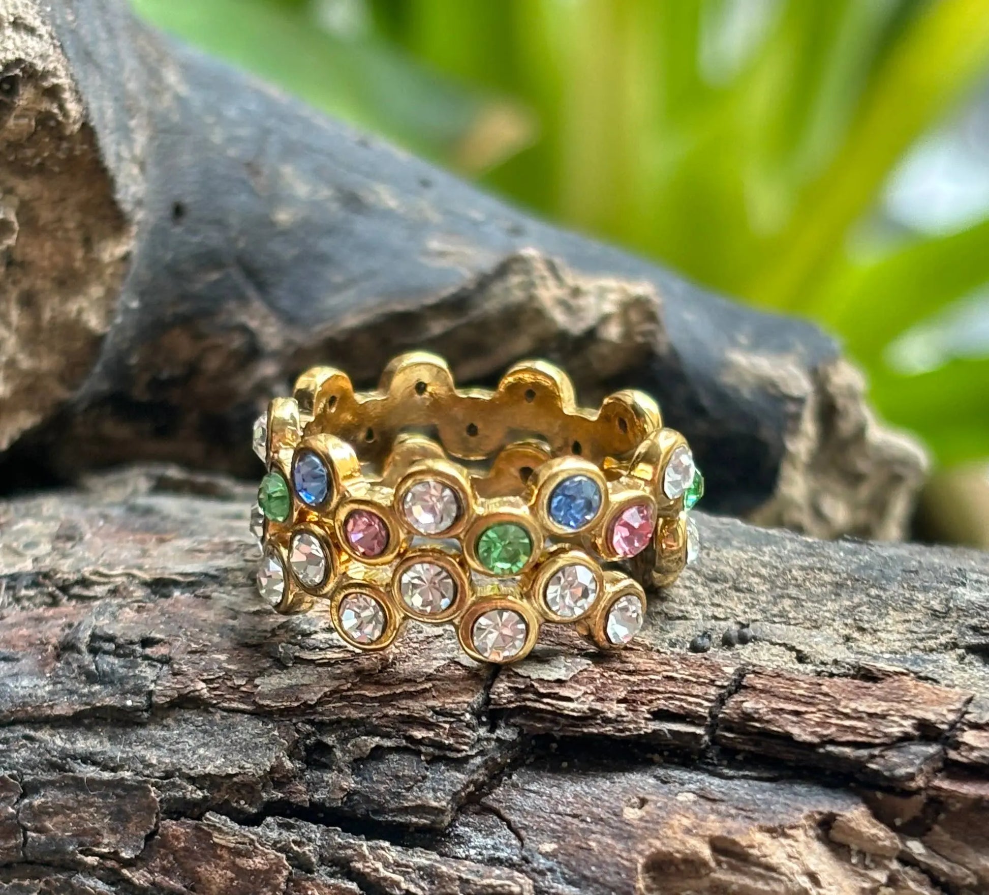 18ct Gold Plated Multi Colour Cubic Zirconia Stackable Ring The Style Closet