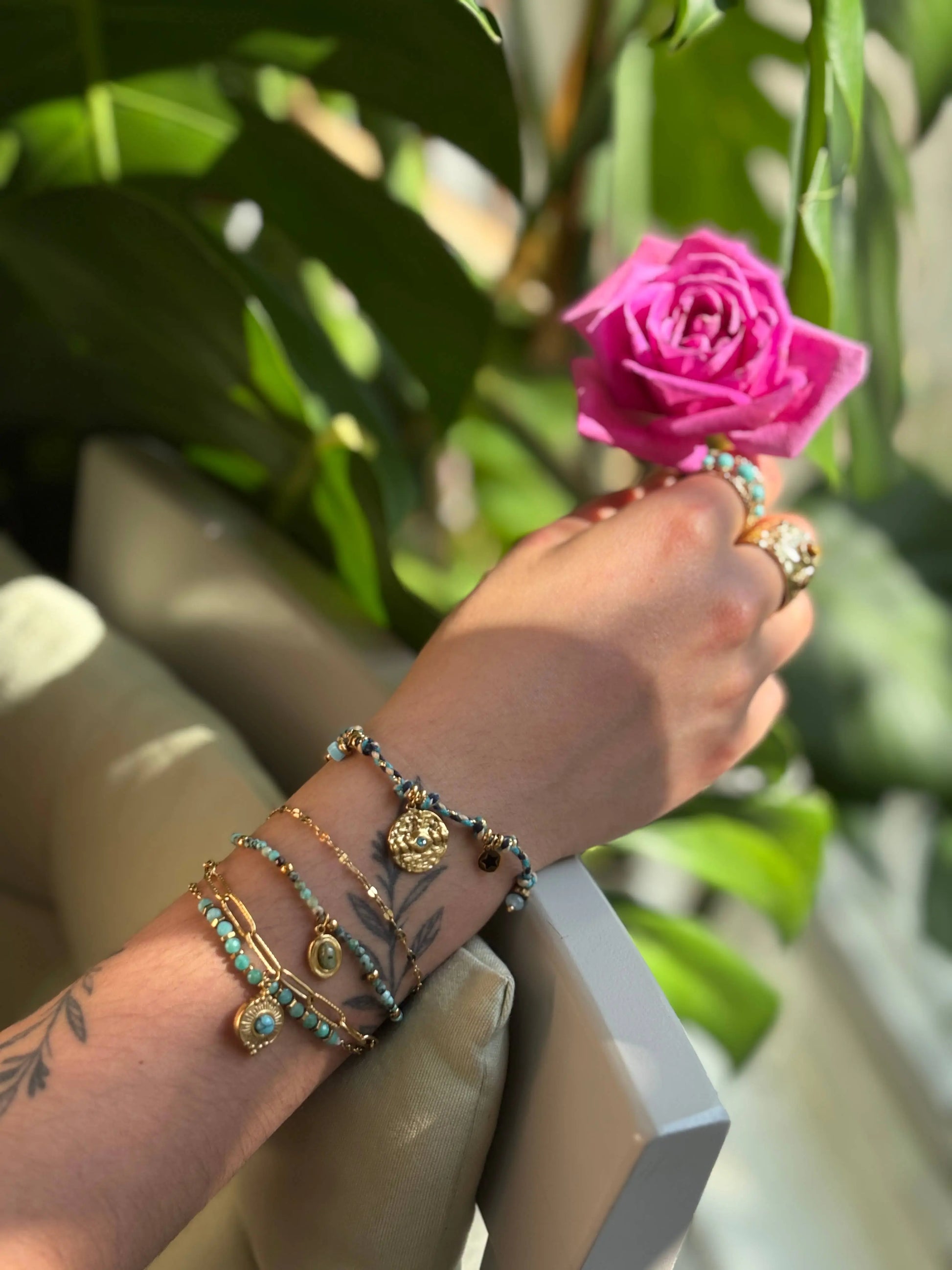18ct Gold Plated Turquoise Double Chain Bracelet  The Style Closet