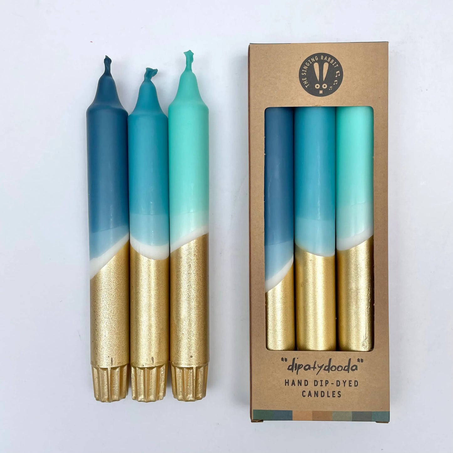 Teal, Hawaiian Blue, Turquoise & Gold Dip Dye Dinner Candles The Style Closet
