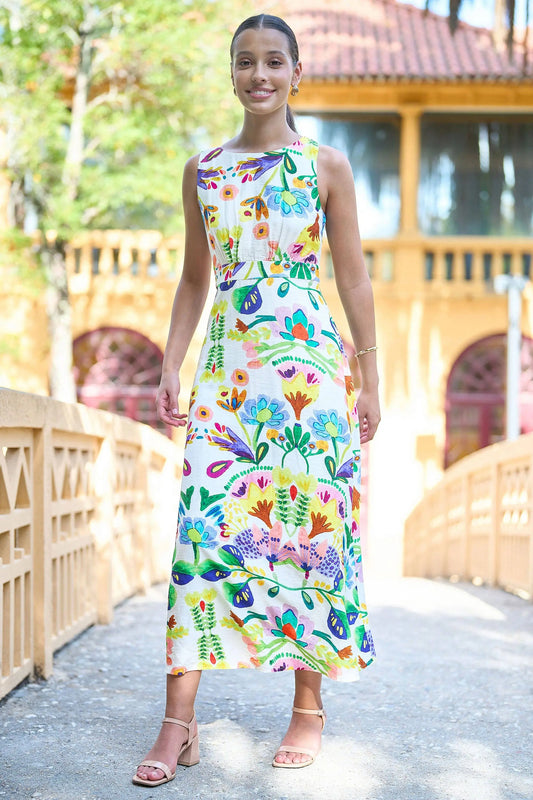 Multicolour Abstract Flower Maxi Dress With Tie Back The Style Closet