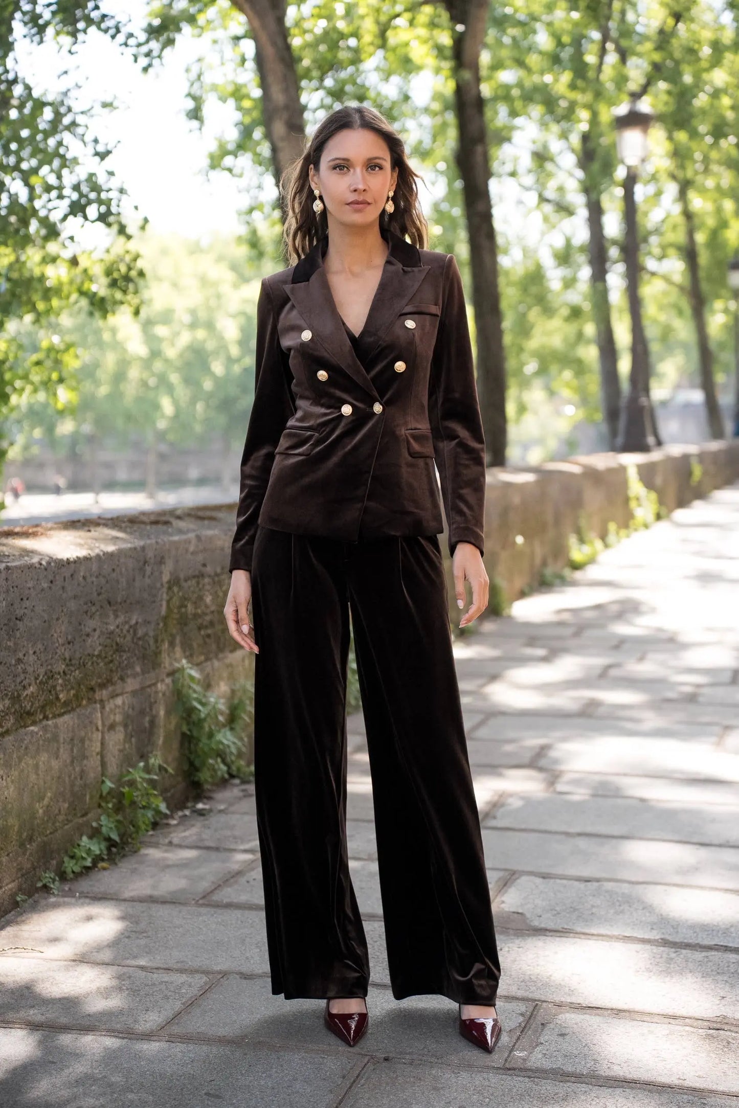 High-waisted straight-cut velvet trousers - P2228: Khaki / 1S-1M-1L-1XL The Style Closet