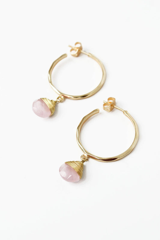 GOLD ROSE QUARTZ HAMMERED HOOPS