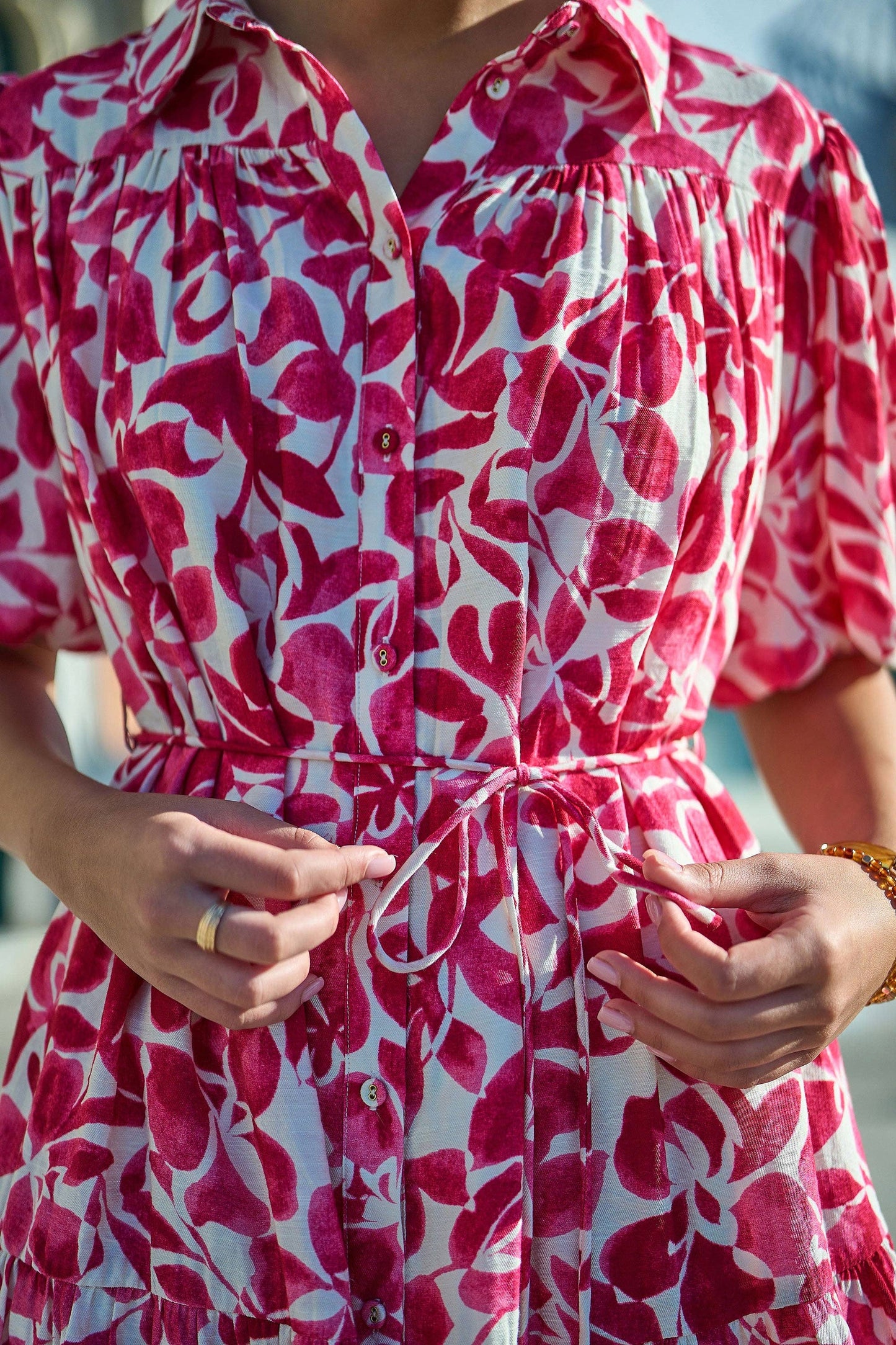 Yumi Pink Floral Print Viscose Relaxed Shirt Dress: Pink / 12