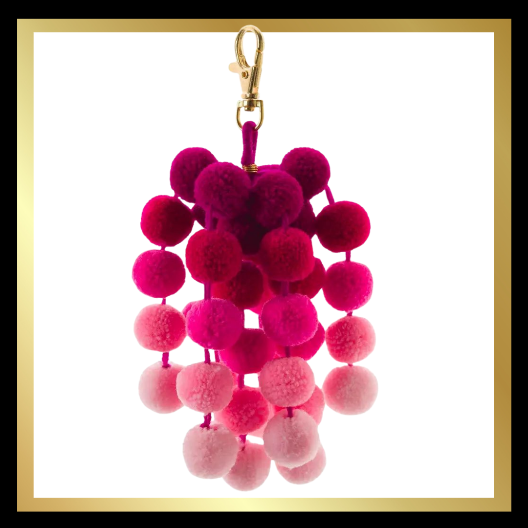 Pink Pom Pom Mini Clip Ombre Bag Charm