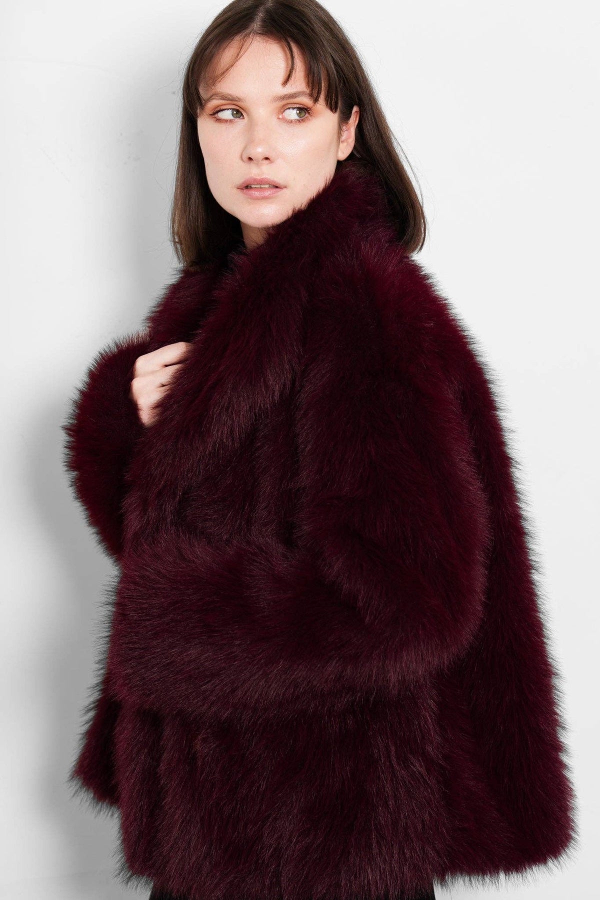 Monroe Shawl Collar Jacket- Berry, Faux Fur: Small (UK 8-10)