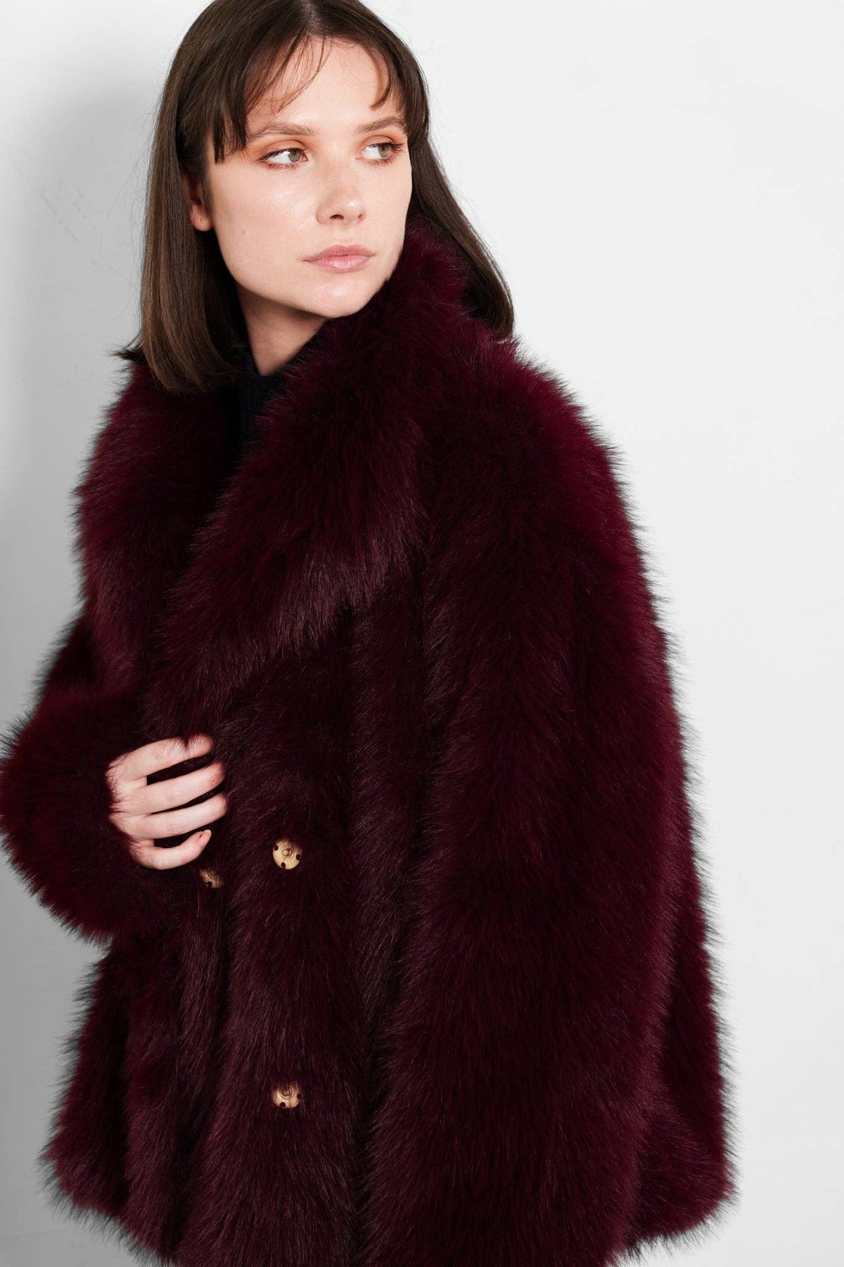 Monroe Shawl Collar Jacket- Berry, Faux Fur: Small (UK 8-10)