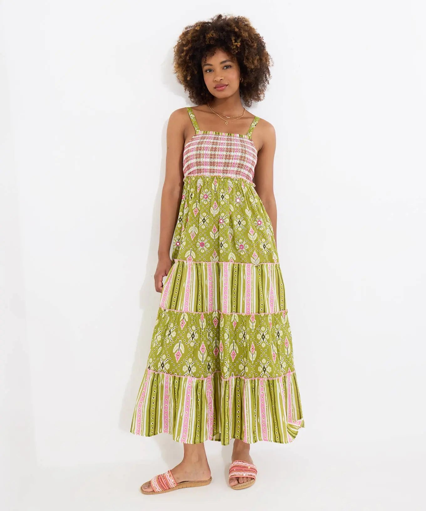 Remarkable Printed and Embellished Maxi Dress: Green The Style Closet