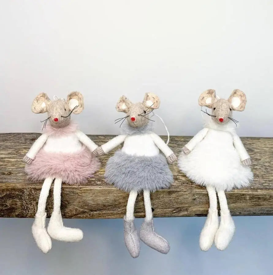 Hanging Fabric Mouse In Grey Fluffy Dress, 18cm The Style Closet